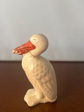 Cream and Orange Ceramic Pelican Figurine